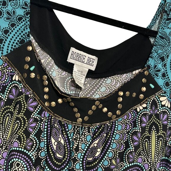 Robbie Bee Womens Paisley Scoop Neck Dress With Studded Accents Size 12 #D-6-2-0 - Picture 4 of 6